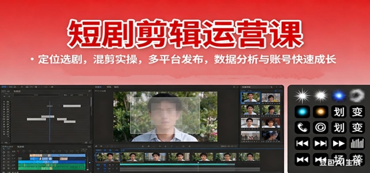短剧剪辑运营课:定位选剧,混剪实操,多平台发布,数据分析与账号快速发展